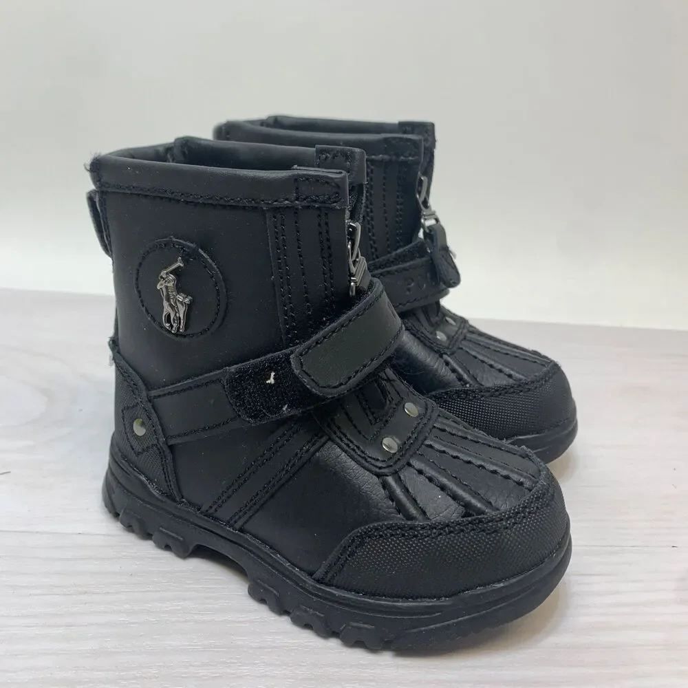 Polo Ralph Lauren‎ Conquered Hi Infant Baby Boots Size 7 Leather Black Unisex